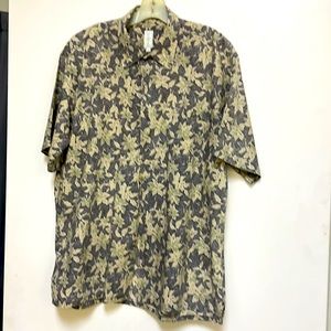 BURMA BIBAS SHORT SLEEVE SHIRT  SIZE L 100% COTTON LAWN GREY WITH FLORAL PRINT